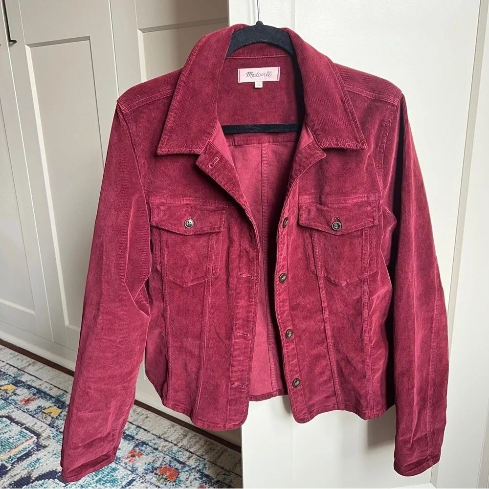 Madewell Shrunken Button-Front Corduroy Shirt Jacket in Dark Burgundy  Cabernet